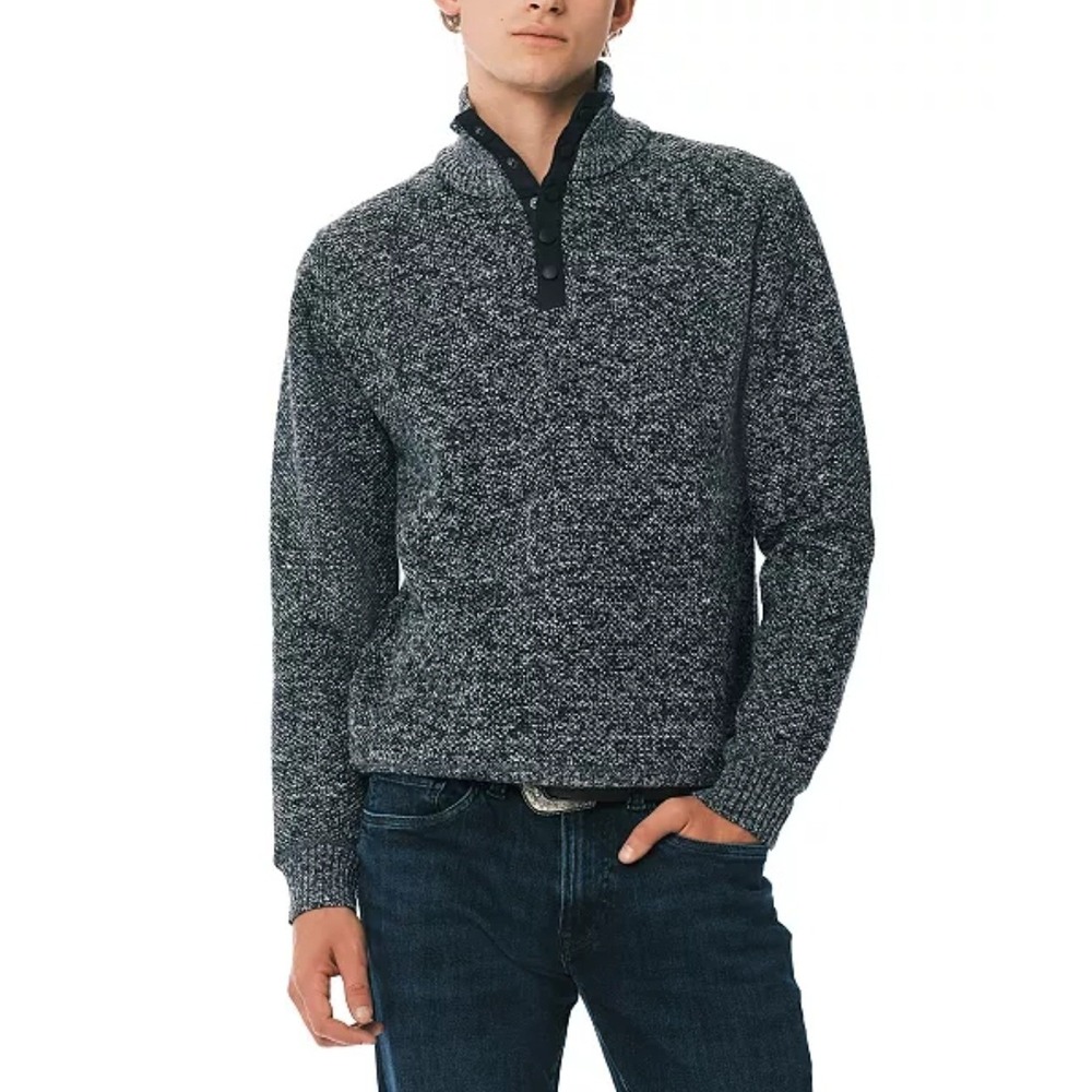 Buffalo David Bitton L Weebery Mock Neck Sweater Plaid Fleece Lined Quarter Snap